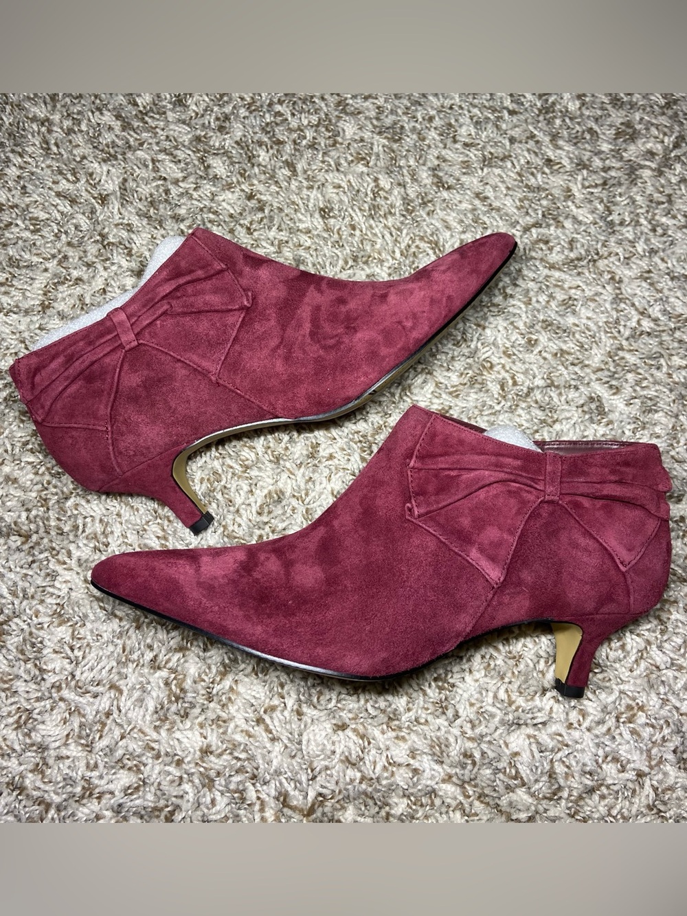 BELLA VITA Frances Kitten Heel Booties Red Suede Women Size 8.5